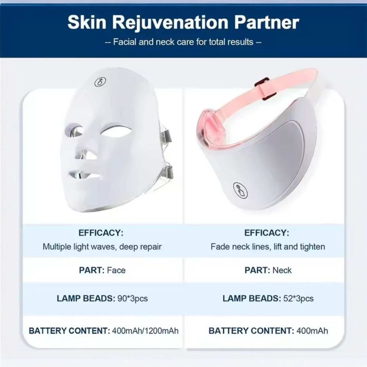 7 Colour LED Facial Mask With Neck | Red Light Therapy Anti-Aging